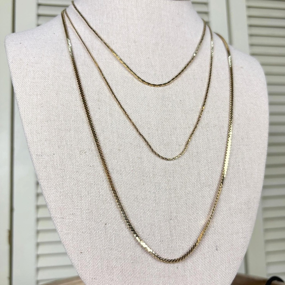 Classic 80s Couture Gold Triple Strand Necklace Graduated Layered Chains Vintage